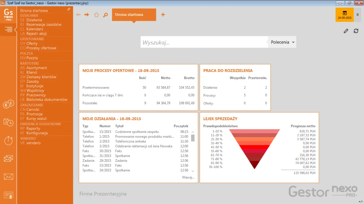 Gestor nexo - zrzut ekranu