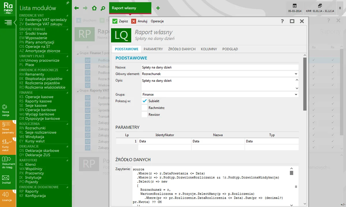 Rachmistrz nexo PRO - zrzut ekranu